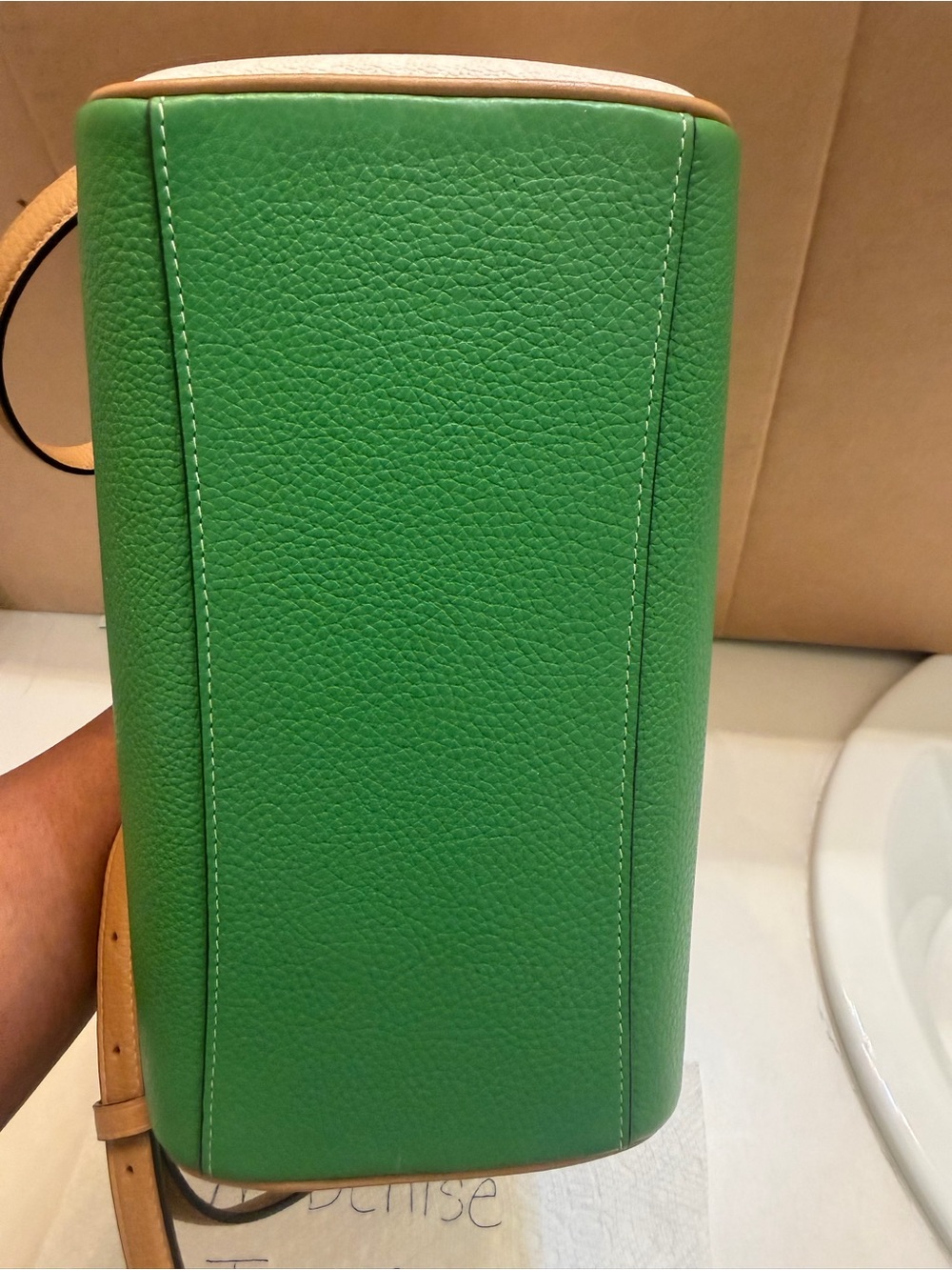 Coach Green Leather Rowan with Navy Handles and Tan Strap - Picture 5 of 5
